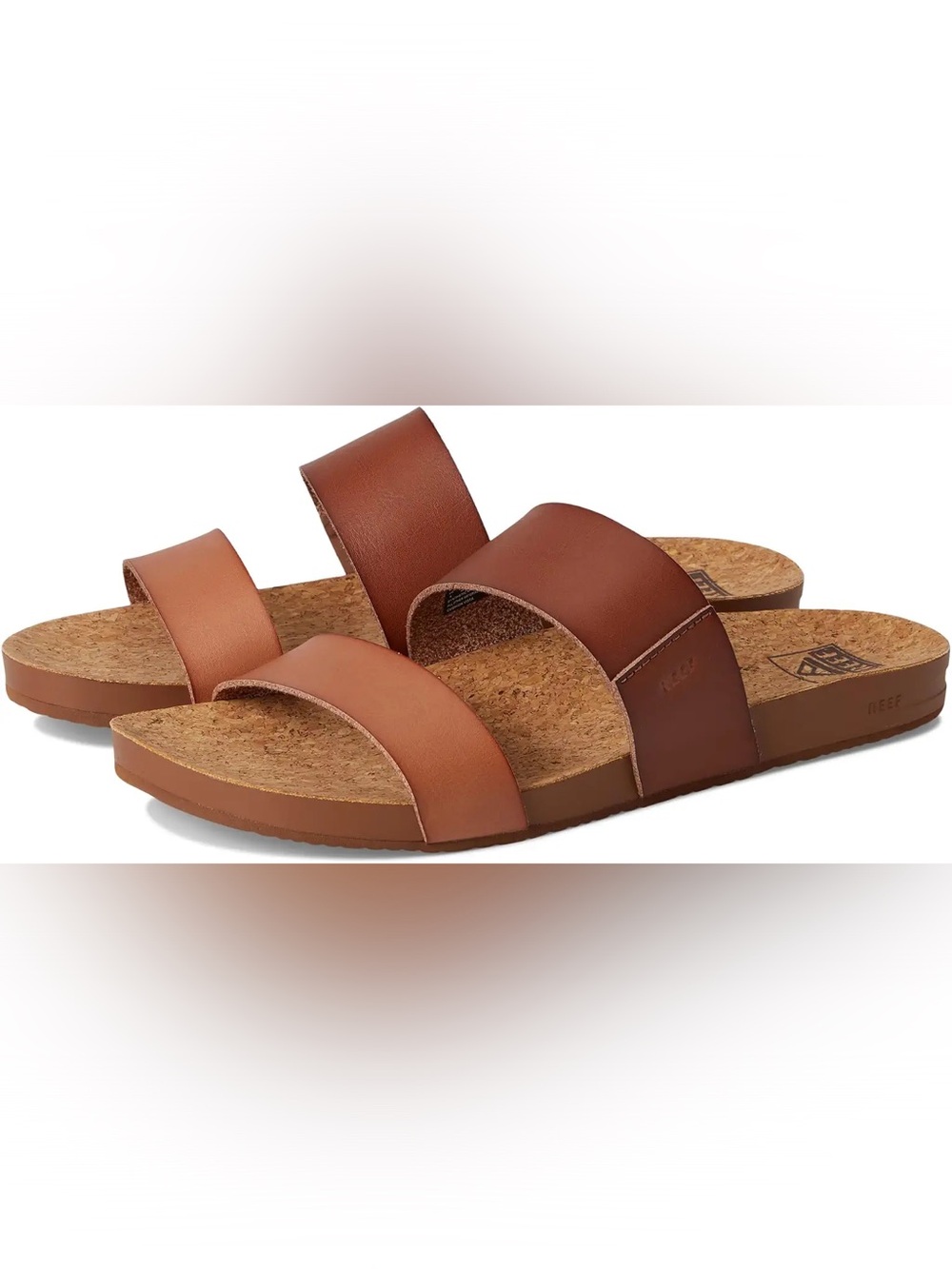 Reef Cushion Vista Two-Strap Leather Slide Sandals in Espresso Duo - 9
